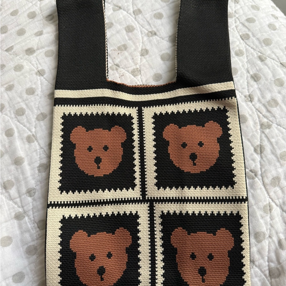 Cute Bear Mini Knitted Bag Black And Brown Brand New!